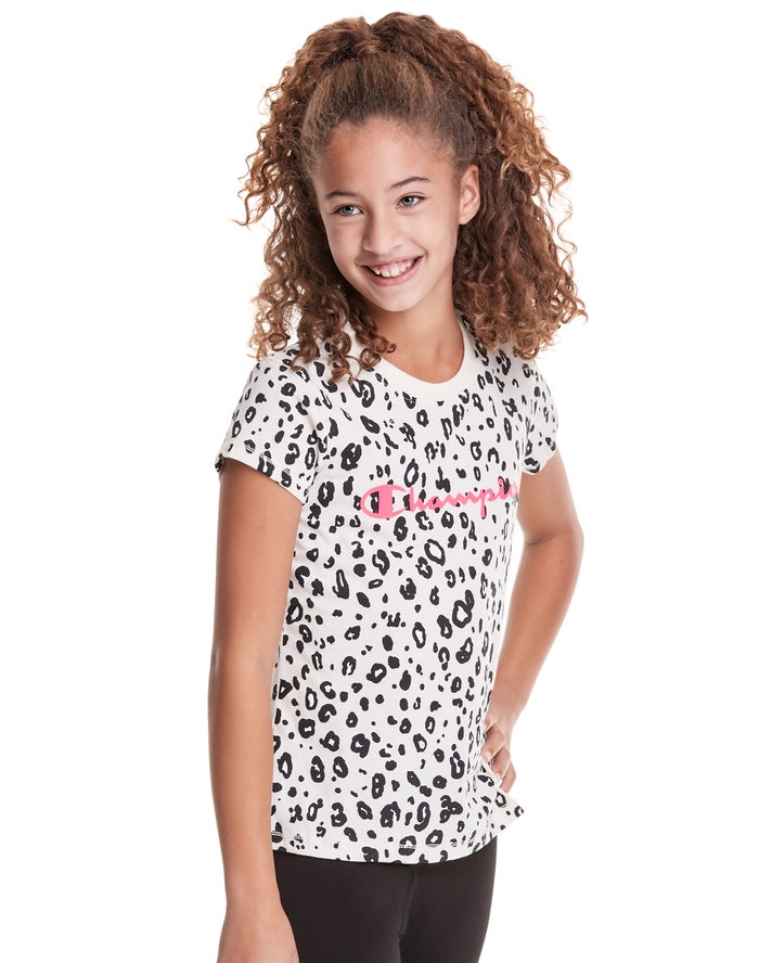 Champion T-Shirt Meisjes - Zwart/Wit - Classic Graphic Leopard Print ( 059143-DCZ )